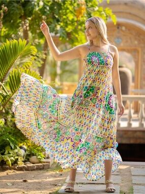 SOHANA Banjara Dress Colorful Tie Strap Maxi Dress Size Small/Medium